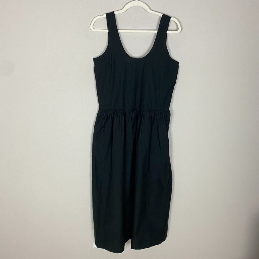 Everlane The Poplin Summer Maxi Sleeveless Dress Black Pockets Womens XS